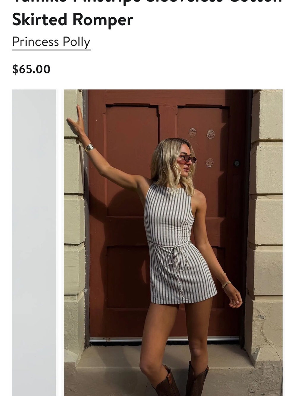 Princess Polly Yumiko Pinstripe Sleeveless Cotton Skirted Romper